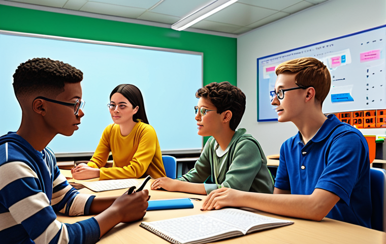 A diverse group of students actively participating in an English lesson within a vibrant metaverse environment, guided by an instructor who is utilizing AI-powered tools to personalize each student's learning experience. The scene should emphasize engagement, collaboration, and the integration of technology in modern language education.