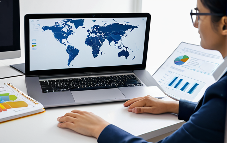 A professional TESOL instructor, fully clothed in modest business attire, sits thoughtfully at a modern desk, actively working on a laptop. The laptop screen prominently displays a clean, well-designed online portfolio interface, showcasing various educational content sections. The background is a bright, professional home office with subtle, blurred educational elements like books or a world map. Perfect anatomy, correct proportions, natural pose, well-formed hands, proper finger count. Professional photography, high quality, studio lighting, soft focus background. Safe for work, appropriate content, fully clothed, professional, family-friendly.